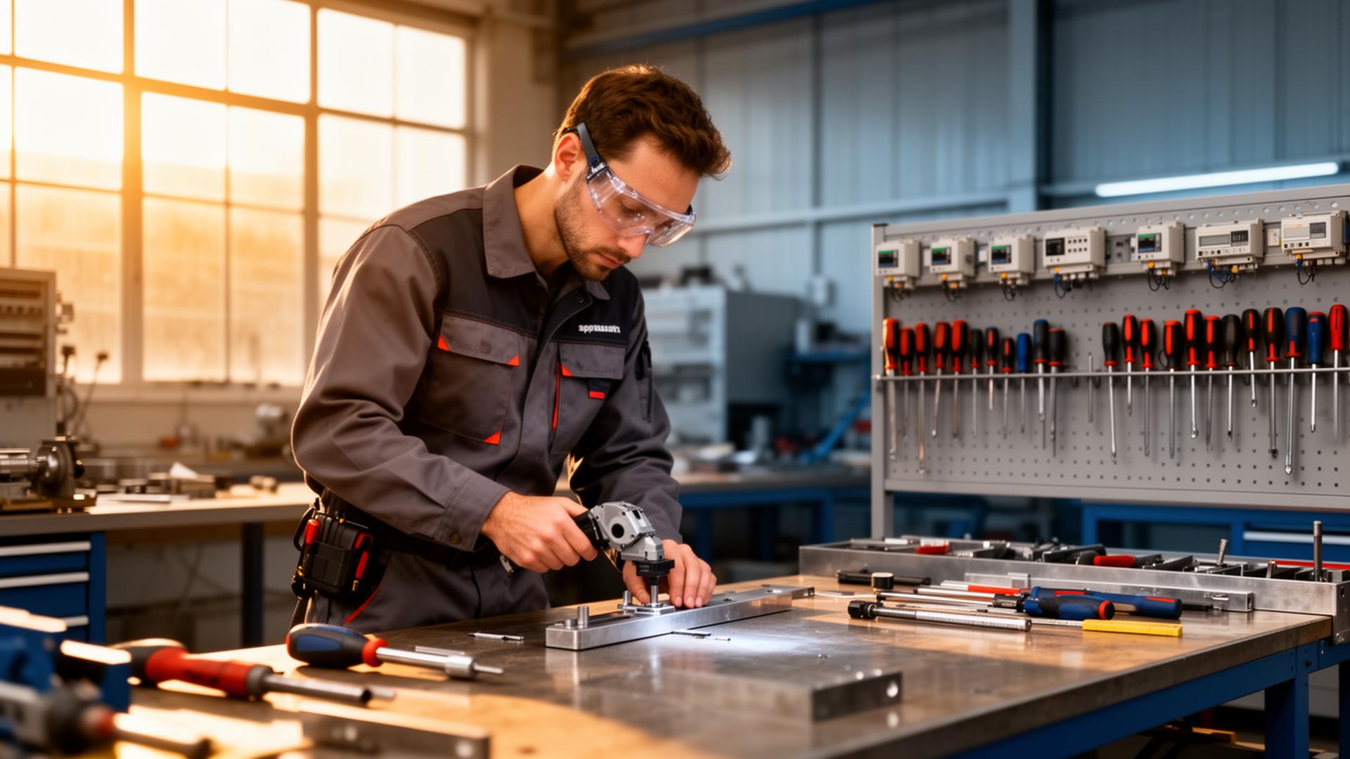 Handwerker bei der Arbeit in einer professionellen Werkstatt